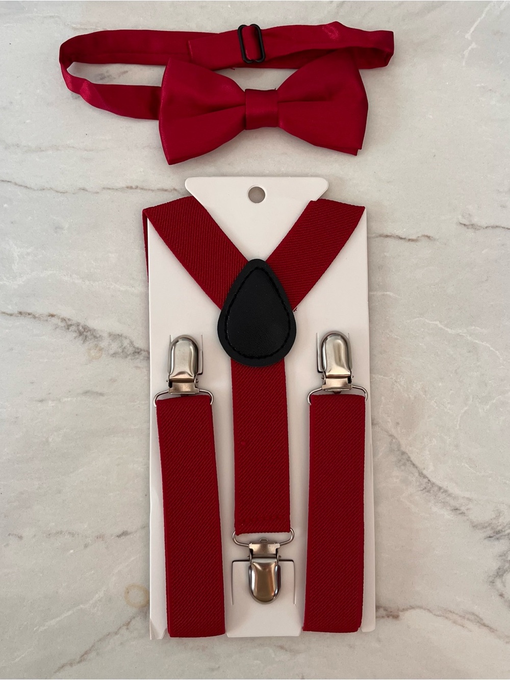 Classic Red Kids Bow Tie and Suspenders Set